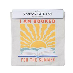 Canvas Tote Bag With "I Am Booked For The Summer" Print, Blue Handles Lightweigh